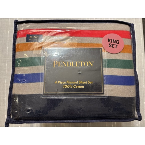 Pendleton Other - Pendleton Yellowstone King 4 Piece Cotton Flannel Sheet Set Multi Stripe NEW!!